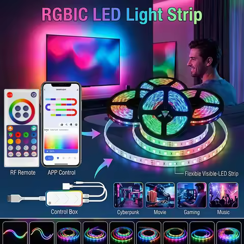 Tuya LED Light Smart RGBIC LED Strip Light 1-5m DC5V Bluetooth App Control Magic Color Flexible Ribb