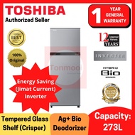 Toshiba 273L Inverter 2 Door Fridge GR-B31MU (SS) | Ag+ Bio Deodorizer | Big Vegetable Crisper Refrigerator | Chiller Ro