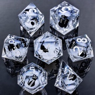 Resin DND Dice Set with Gift Box, 7Pcs Cat Liquid Core Role Playing Dice, White Sharp Edge Dice D20 