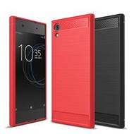 馬卡龍購物★ Sony Xperia XA1/XA1 Ultra/XZ/XZ Premium碳纖維拉絲紋手機殼-黑/紅