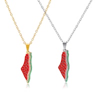 Arabic Map Chain Alloy Necklace, Kufia Necklace, Palestine Watermelon Necklace Accessories