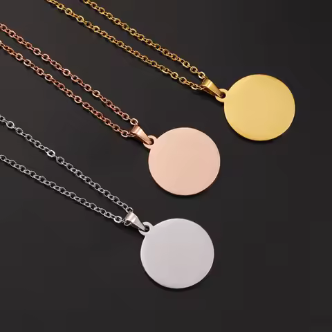10pcs 45cm 50cm 60cm Simple 304 Stainless Steel Glossy Disc Necklace For Women Pendant Necklace