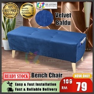 EZLiving: Bench Stool / Chair with Big Size Storage Pocket (Velvet / Kain Bladu) (Grey / Blue / Red 