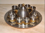 SELWIN PEWTER 馬來西亞 錫彫茶壺*1 + 錫雕茶杯*10 + 錫雕圓形托盤/茶盤*1 全新品
