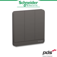 Schneider Electric AvatarOn 3 Gang 1 Way Light Switch Dark Grey UV Resistant 16AX 250V Polycarbonate