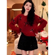 新年衣服女装 2025新年衣服 新年衣服 New Spring 2026 Miu Style Red Top for Women