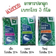 [แบ่งขาย 5 ก.ก.] อาหารปลาดุก เบทาโกร มี 3 ขนาด เล็ก(831) กลาง(832)และใหญ่(833) โปรตีน 32%,30% และ 25% ตามลำดับ