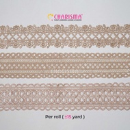 Charisma Brown Guipper Lace FR - Embroidered Lace 6cm Wide/ Price Per Roll (15 Yards)