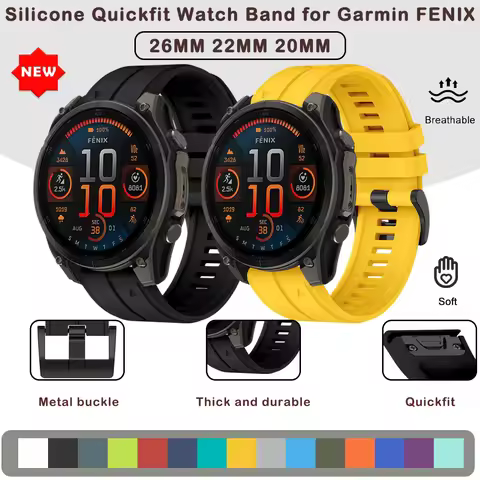 26/22/20mm Silicone Watch Strap Compatible with Garmin Epix Pro / Epix / Fenix 7 Pro / Fenix 8 / Tac
