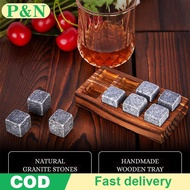 [P&N] Whiskey Stones And Whiskey Glass Gift Set Of 4, For Men | Father's Day, 6 Granite Whiskey Ston