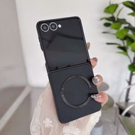 高級感素皮荔枝紋磁吸手機殼適用於三星zflip4/5/6/7女防摔折疊屏磁吸保護套潮-黑色 三星Galaxy Z Flip4