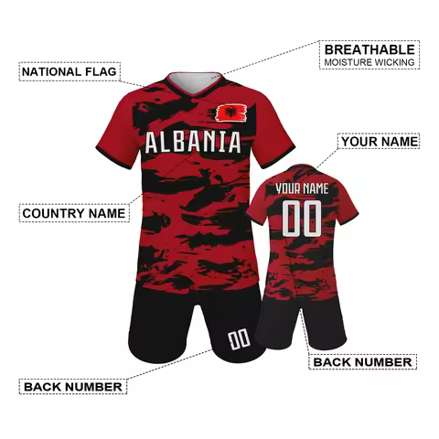 Albania Custom Soccer Jersey Kids Football Kit with Personalized Name Number Soccer Team Shirts Shor