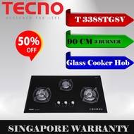 Tecno cooker hob T 3388TGSV 3-Burner 90cm Glass Cooker Hob with Inferno Wok Burner Technology | Free