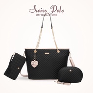 SWISS POLO Ladies Nylon 3 In 1 Pouch and Long Purse Set with Quilted Tote Bag - Multi Colour HHP 387