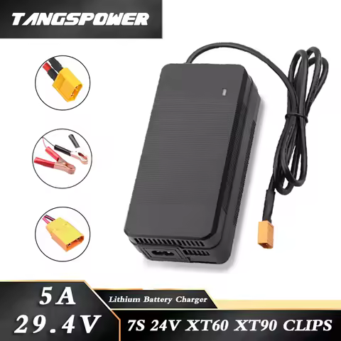 29.4V 5A Lithium Battery Charger For 7Series 24V Li-ion Battery Pack Fast Charging XT60-XT90-CLIPS C