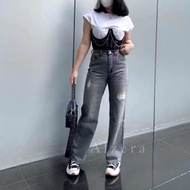 Highwaist Curly Grey Ripped Jeans Loose Grey Jeans