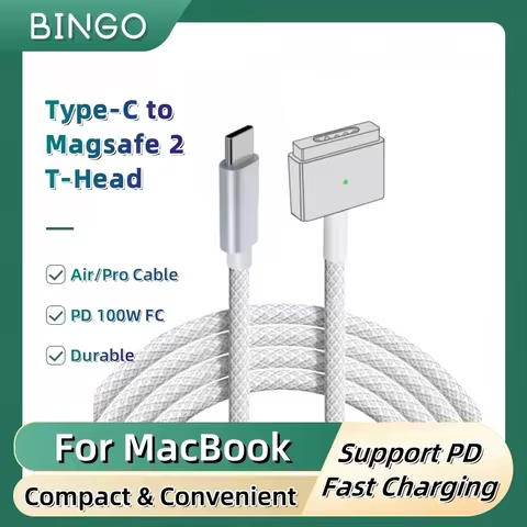 USB-C to Mag1 L & Mag2 T Magnetic Braided Charging Cable, 1st 2nd Gen Magnetic Connector for MacBook