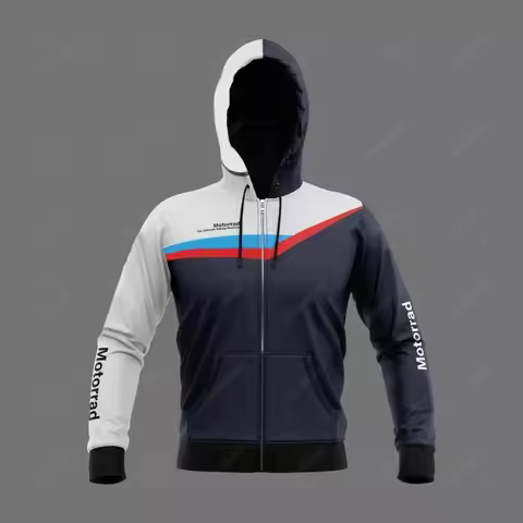 New For BMW Motorrad Motorsport Racing Motorcycle Riding Jacket Blue/White Men's Zipper Fleece Hoodi