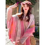 【tuhui001.my】 Pink shawl with women wearing new cape Lijiang Dali travel outfit wome 【07236HJ9UgKye】