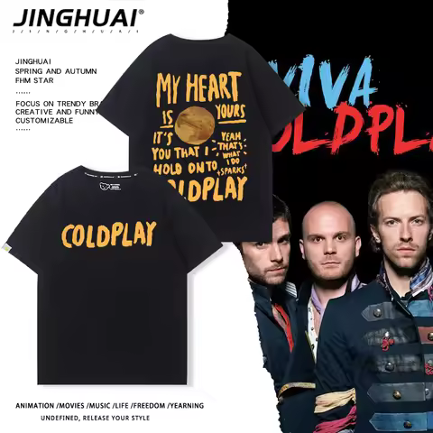 Classic Coldplay summer men's and women's short-sleeved T-shirt rock punk high street retro 100% cot