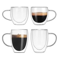 隔熱玻璃雙層咖啡杯 ，4 件裝隔熱玻璃咖啡杯 ，雙層透明玻璃杯 ，適用於卡布奇諾、美式咖啡、濃縮咖啡、茶