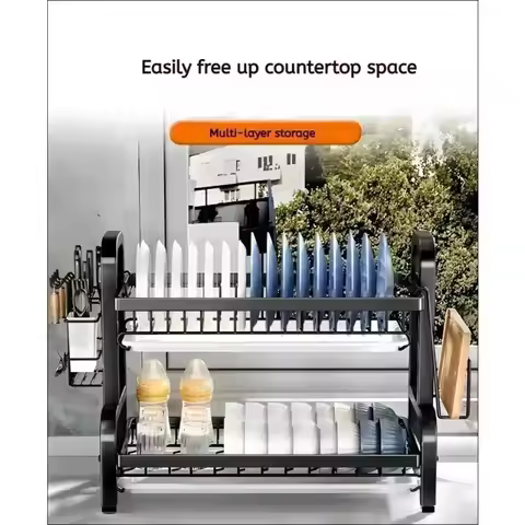 Kitchen bowl drain storage, cabinets layered storage shelves, tableware and chopsticks sorting shelv