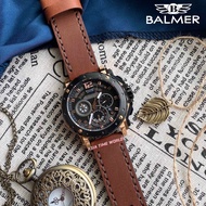 [Original] Balmer 7935G BRG-48 Chronograph Sapphire Men's Watch with Black Dial and Brown Genuine Le