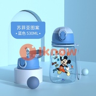 I know disney Childrens Plastic Water Bottle High-fashion Cartoon Drinking Cup with Straw for Elemen