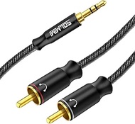 3.5mm to 2-Male RCA Adapter (8 Feet / 2.4 Meters) Lossless Stereo Audio Cable Crystal Nylon-Braid/Bo