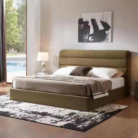 Up Storage Bed King Size, Linen Upholstered Platform Bed with Hydraulic System amp Wood Slats Suppor