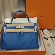 hermes/愛馬仕 Kelly Lakis28 銀扣 i7琉璃藍 swift皮 B刻 大全套
