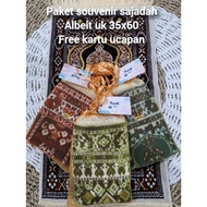 Mini Albeit Head Prostration Prayer Rug Souvenir Package, size 35x60 cm + Small Thank You Card