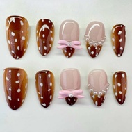 Autumn Brown Nails White Polka Dot Polka Dot Fake Nails Nails Nails Nails Brown Nails Nails Nails Sh
