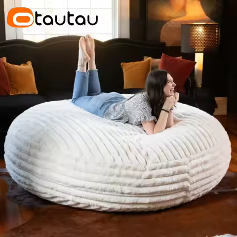 OTAUTAU 4/5ft Giant Faux Bunny Fur Bean Bag Pouf Cover Sofa Bed DD215【No Filler!You Need To Fill It 