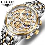 {Miracle Watch Store} แบรนด์ชั้นนำ LIGE นาฬิกาข้อมือสำหรับผู้ชายนาฬิกาควอตซ์นาฬิกาผู้ชายกันน้ำกีฬาขนาดใหญ่นาฬิกาข้อมือสำหรับ