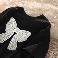 【220G 100%Cotton】SISI Korean fashion blouse Bownot print Tshirt pink tshirt casual tops 0402