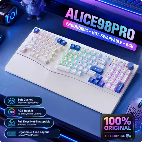 FEKER Alice98pro Ergonomic Mechanical Keyboard, 3°Angle Hot-swappable Full Keys RGB Lighting