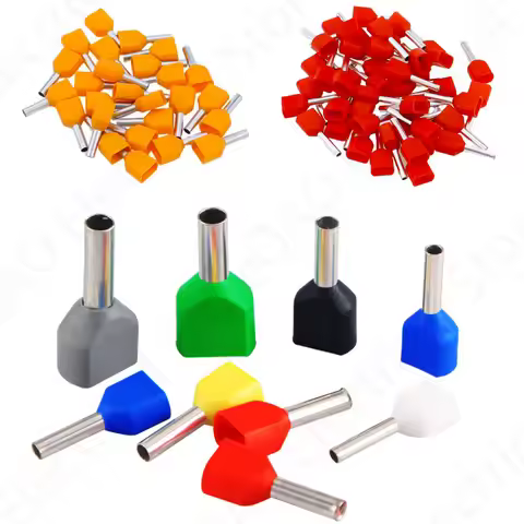 100Pcs TE0508 TE1508 TE7508 Double Pipe Twin Cord Electrical Wire Insulated Ferrules Crimp C Block C