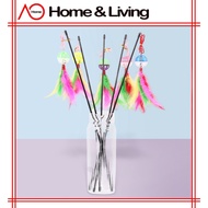AO Home Penggoda Kucing Long Handle Plastic Bell Ball Teaser Stick Cat Interactive Colorful Feather 