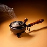 TrustBasket Dhoop Holder | Brass Dhoop Dani with Handle | Round Sambrani Dhoop Stand | Black Acacia 