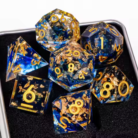 Blue Resin D&D Dice Set 7pcs Polyhedral Dice for Dungeons and Dragons, RPG Dice Role Playing Games D