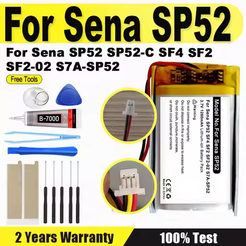 3.7V 1280mAh Battery For Sena SP52 SP52-C SF4 SF2 SF2-02 S7A-SP52 Motorcycle Bluetooth Headset Helme