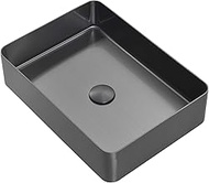 Zeek Stainless Steel Gunmetal Black Bathroom Sink Above Counter Modern Vessel Basin PVD Nano Coating 18"x13" Rectangular With Pop Up Drain