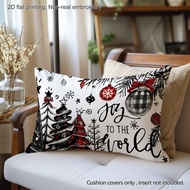 1pc Christmas Black & Red Plaid Christmas Tree Decor "Joy To The World" Printed Polyester Throw Pill