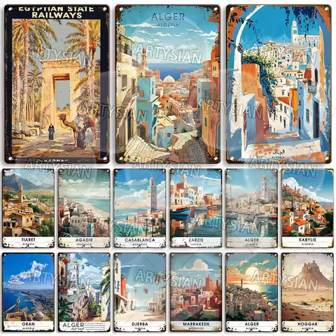 Maghreb Travel Cityscape Metal Sign Egypt Algiers Algeria Djerba Tunisia Marrakesh Morocco Alger Hog