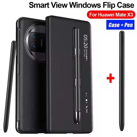 with Touch Pen Slot Cover For Huawei Mate X3 Flip Case Leather Smart View Windows Protection Capa Fo