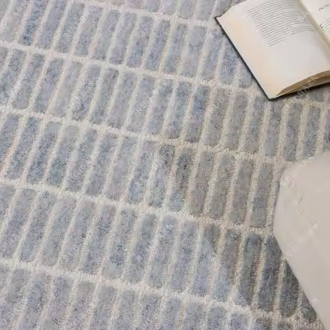 Capitola Hand-Tufted Wool Rug 8x10 Blue Coastal, Rustic Area Carpet for Bedroom Living Room, Texture