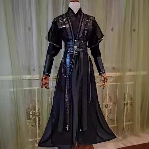 Dark Gothic Black Hanfu Men's Traditional Chinese Costume Modern Trim Cosplay Outfit Swordsman Stage