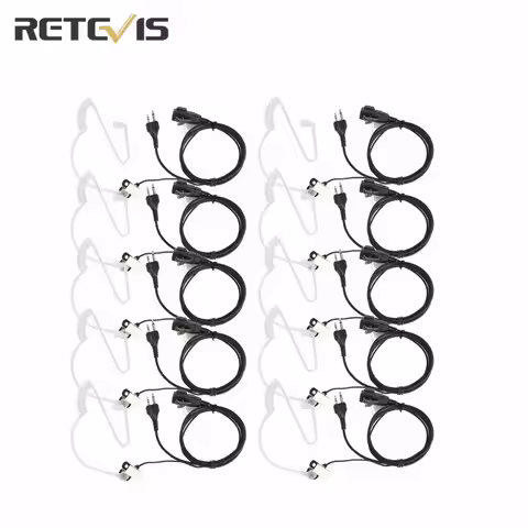 Retevis EAD001 10pcs Walkie Talkie Earpiece 2Pin Covert Acoustic Tube PTT Mic Headset for MIDLAND G6