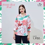 GSP เสื้อเชิ้ตผู้หญิง Artistic bird pink แขนสามส่วน สีชมพู (PAGTPI)